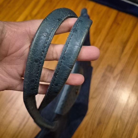 Rare Longchamp Le Pliage Ostrich Trim Nylon Croc Print Tote Blue/teal - Picture 12 of 16